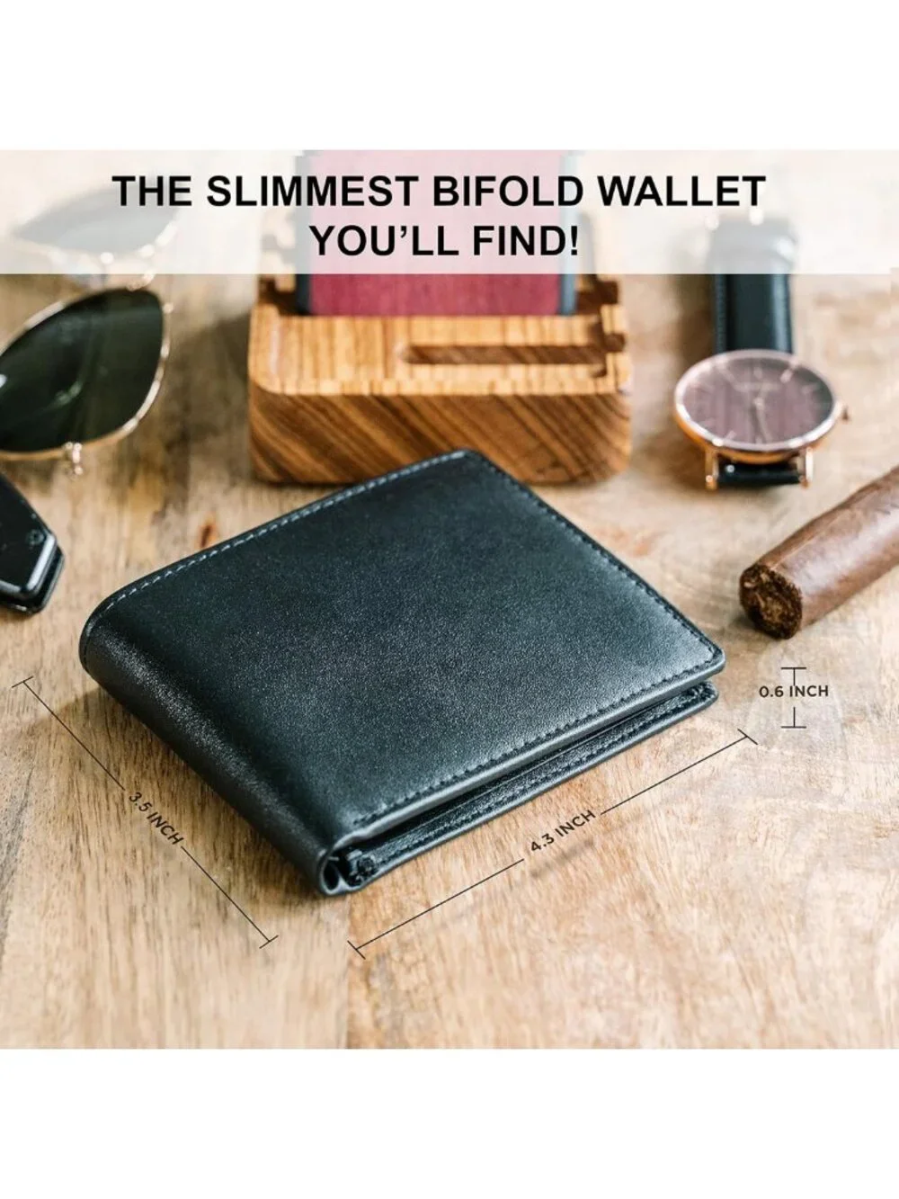 Men's RFID Blocking Leather Wallet | Slim Bifold with 8 Card Slots & 2 ID